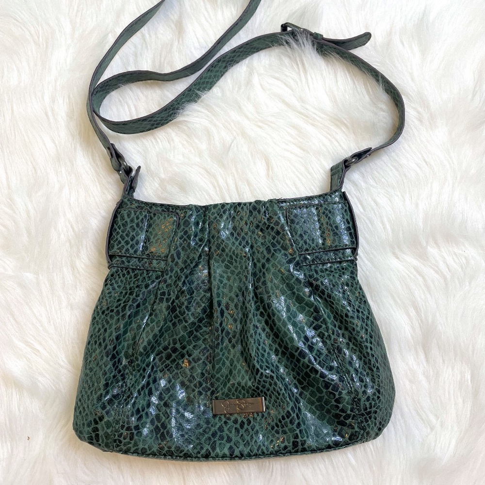 JESSICA SIMPSON Green Feaux Snakeskin Crossbody Purse